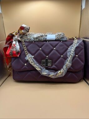 Bagley Mischka Wine Color Vegan Two-Way Satchel & Crossbody w/Gold Hardware NWT